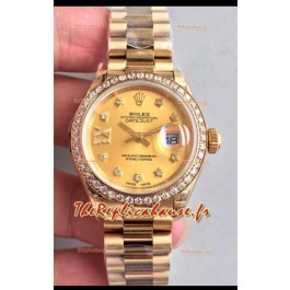 Montre Rolex Datejust Ladies 28MM Mouvement Cal.3135 Réplique Suisse avec cadran gris - Boîtier en acier 904L et or jaune