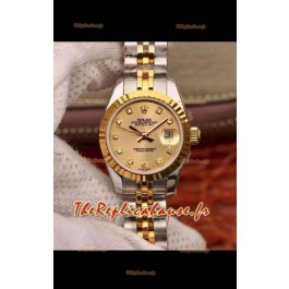 Montre Rolex Datejust Ladies 28MM Mouvement Cal.3135 Réplique Suisse dans un boîtier en acier 904L or jaune 2 tons
