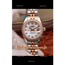 Montre Rolex Date just Ladies 28MM Mouvement Cal.3135 Réplique Suisse dans un boîtier en acier 904L or rose 2 tons