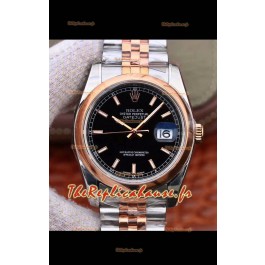 Montre Rolex Datejust 36MM Mouvement Cal.3135 Réplique Suisse en acier 904L bicolore Cadran noir
