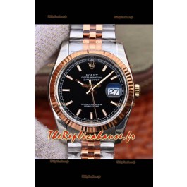 Montre Rolex Datejust 36MM Mouvement Cal.3135 Réplique Suisse en acier 904L bicolore Cadran noir