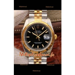Montre Rolex Datejust 36MM Mouvement Cal.3135 Réplique Suisse en acier 904L bicolore Cadran noir