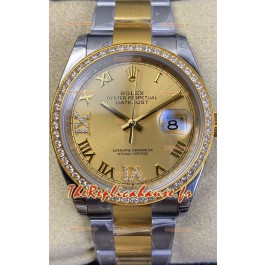 Montre Rolex Datejust 36MM Mouvement Cal.3135 Réplique Suisse en acier 904L bicolore Cadran doré