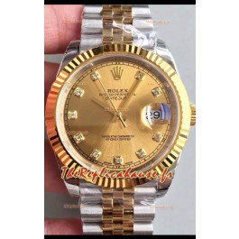 Montre Rolex Datejust 41MM Mouvement Cal.3135 Réplique Suisse en acier 904L bicolore Cadran doré