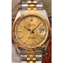 Montre Rolex Datejust 36MM Mouvement Cal.3135 Réplique Suisse en acier 904L bicolore Cadran doré
