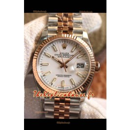 Montre Rolex Datejust 36MM Mouvement Cal.3135 Réplique Suisse en acier 904L Boîtier bicolore Cadran blanc