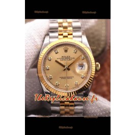 Montre Rolex Datejust 36MM Mouvement Cal.3135 Réplique Suisse en acier 904L Boîtier bicolore Cadran blanc