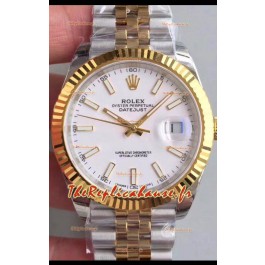 Montre Rolex Datejust Mouvement 41MM Cal.3135 Réplique Suisse en acier 904L cadran blanc deux tons