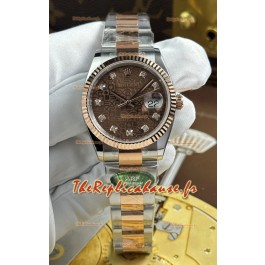 Rolex Datejust Super Clone Cal.3235 Cadran informatique marron Boîtier or rose 2 tons Montre 36 mm