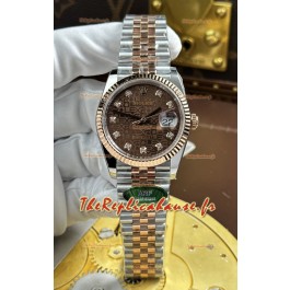 Rolex Datejust Super Clone Cal.3235 Cadran informatique marron Boîtier en or rose bicolore 36 mm