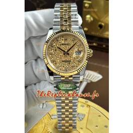 Rolex Datejust Super Clone Cal.3235 Cadran informatique marron Boîtier en or jaune bicolore 36 mm