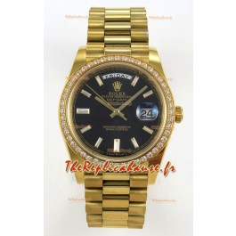 Montre Rolex Day Date Super Clone Cadran Noir 40MM 220 Grammes Réplique Suisse