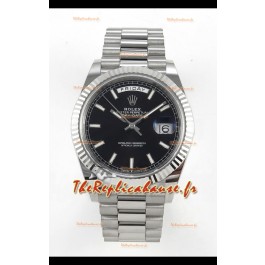 Montre Rolex Day Date Super Clone Cadran Noir 40MM 210 Grammes Réplique Suisse
