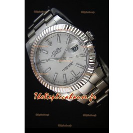 Rolex Datejust II 41MM avec Mouvement Cal.3136 Montre Réplique Suisse en Cadran Blanc avec Marqueurs de bâton