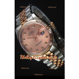 Rolex Datejust Montre Réplique avec Cadran en Or Rose et de diamants 36MM avec Mouvement Suisse 3135