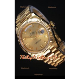 Rolex Day-Date 40MM Montre Réplique avec Cadran d'Or Chiffres romains Mouvement Suisse Cal.3255 