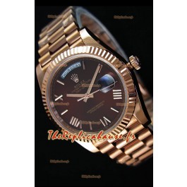 Rolex Day-Date 40MM montre Suisse en Or Rose et Cadran brun Chiffres romains 