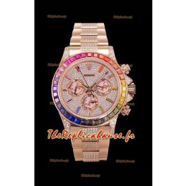 Montre Rolex Daytona ICED OUT en or rose Mouvement original Cal.4130 - Montre en acier 904L à miroir 1:1 