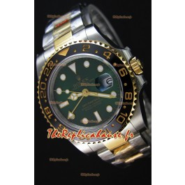 Réplique de montre japonaise Rolex GMT Masters avec boîtier bicolore or rose cadran vert