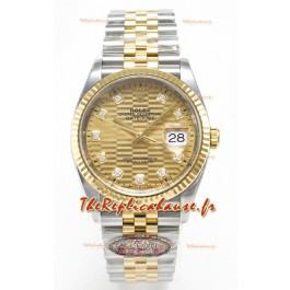 Rolex Super Clone Datejust ETA 3235 Mouvement 36MM Or Jaune bicolore Suisse Cadran cannelé