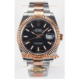 Rolex Super Clone Datejust ETA 3235 Mouvement 41MM Plaqué or rose bicolore Montre cadran noir