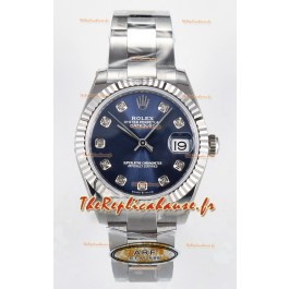 Montre Rolex Super Clone Datejust ETA 2688 Mouvement 31MM Acier inoxydable Cadran Bleu Diamants 
