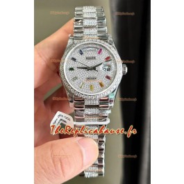 Rolex Day Date Montre Super Clone plaquée or blanc modifiée sur mesure et sertie de diamants 