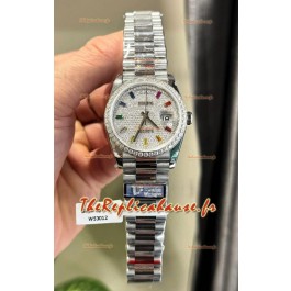 Rolex Day Date Montre Super Clone plaquée or blanc modifiée sur mesure et sertie de diamants