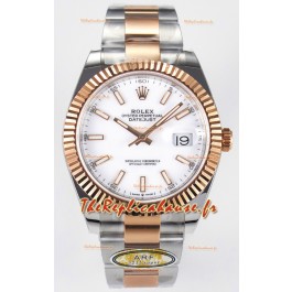 Rolex Super Clone Datejust ETA 3235 Mouvement 41MM Plaqué or rose bicolore Montre à cadran blanc 