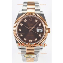 Rolex Super Clone Datejust ETA 3235 Movement 41MM Montre à cadran marron plaqué or rose bicolore