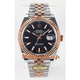 Montre Rolex Super Clone Datejust ETA 3235 Mouvement 41MM Plaqué or rose bicolore Cadran noir