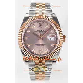 Montre Rolex Super Clone Datejust ETA 3235 Mouvement 41MM Plaqué or rose bicolore et cadran noir
