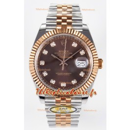Montre Rolex Super Clone Datejust ETA 3235 Mouvement 41MM Plaqué or rose bicolore Cadran marron