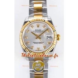 Rolex Super Clone Datejust ETA 2688 Mouvement 31MM Or Jaune Deux tons Cadran Argent Suisse