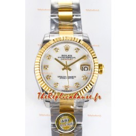 Rolex Super Clone Datejust Mouvement ETA 2688 31MM Or Jaune Deux tons Cadran Suisse Perle