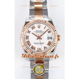 Rolex Super Clone Datejust ETA 2688 Mouvement 31MM Double Or Rose Suisse Cadran Blanc