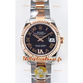 Rolex Super Clone Datejust ETA 2688 Mouvement 31MM Or Rose bicolore Cadran Noir Suisse