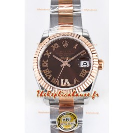 Rolex Super Clone Datejust ETA 2688 Mouvement 31MM Or Rose bicolore Suisse Cadran Marron