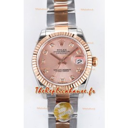 Rolex Super Clone Datejust Mouvement ETA 2688 31MM Boîtier et cadran en or rose bicolore 
