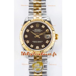 Rolex Super Clone Datejust ETA 2688 Mouvement 31MM Or jaune deux tons Cadran brun