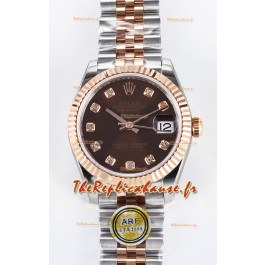 Rolex Super Clone Datejust ETA 2688 Mouvement 31MM Or Rose bicolore Suisse Cadran marron