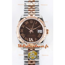 Rolex Super Clone Datejust ETA 2688 Mouvement 31MM Or Rose bicolore Cadran Suisse Marron