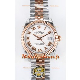 Rolex Super Clone Datejust ETA 2688 Mouvement 31MM Or Rose bicolore Suisse Cadran Blanc