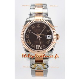Rolex Super Clone Datejust ETA 2688 Mouvement 31MM Or Rose bicolore Cadran Suisse Marron