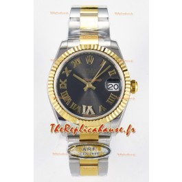 Rolex Super Clone Datejust ETA 2688 Mouvement 31MM Or Jaune bicolore Cadran Gris Suisse
