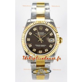 Rolex Super Clone Datejust ETA 2688 Mouvement 31MM Or Jaune Deux Tons Cadran Marron 