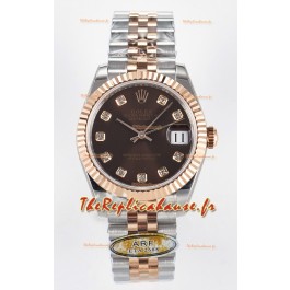 Rolex Super Clone Datejust ETA 2688 Mouvement 31MM Or Rose bicolore Suisse Cadran Brun