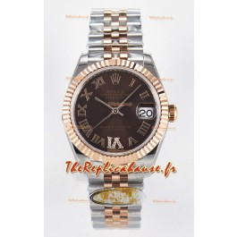 Rolex Super Clone Datejust ETA 2688 Mouvement 31MM Or Rose bicolore Suisse Cadran Brun