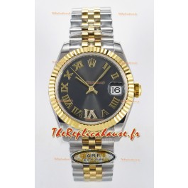 Rolex Super Clone Datejust Mouvement ETA 2688 31MM Or jaune bicolore Cadran gris suisse