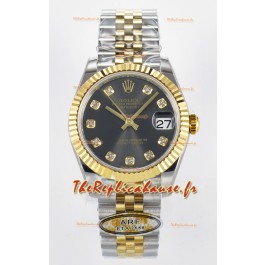 Rolex Super Clone Datejust ETA 2688 Mouvement 31MM Or Jaune Deux tons Cadran Gris Suisse